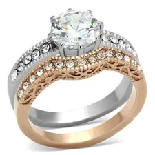 Two Tones Engagement Ring 2 pieces insert with Cubic Zirconia