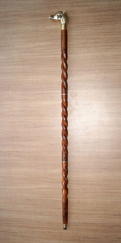 Victorian Brass Beautiful Golden Horse Head Handle Brown Twist Walking Cane Gift - Picture 5 of 5