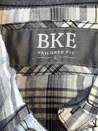BKE Tailored Fit Shirt Black White Plaid Button Up Mens Size Large - Picture 8 of 21