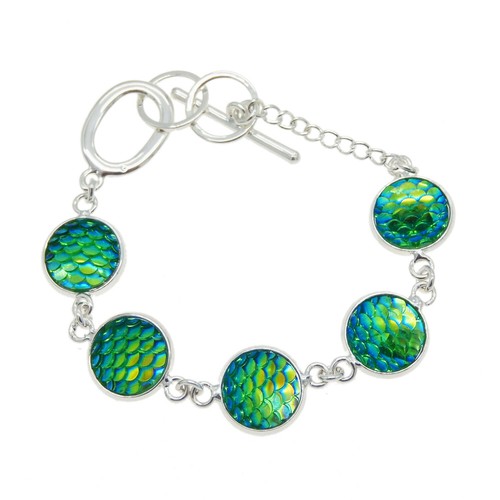 1 pc Silver Plated 5 Colors Fish Mermaid Scales Charms Bracelet Bangle Jewelry - Picture 10 of 13