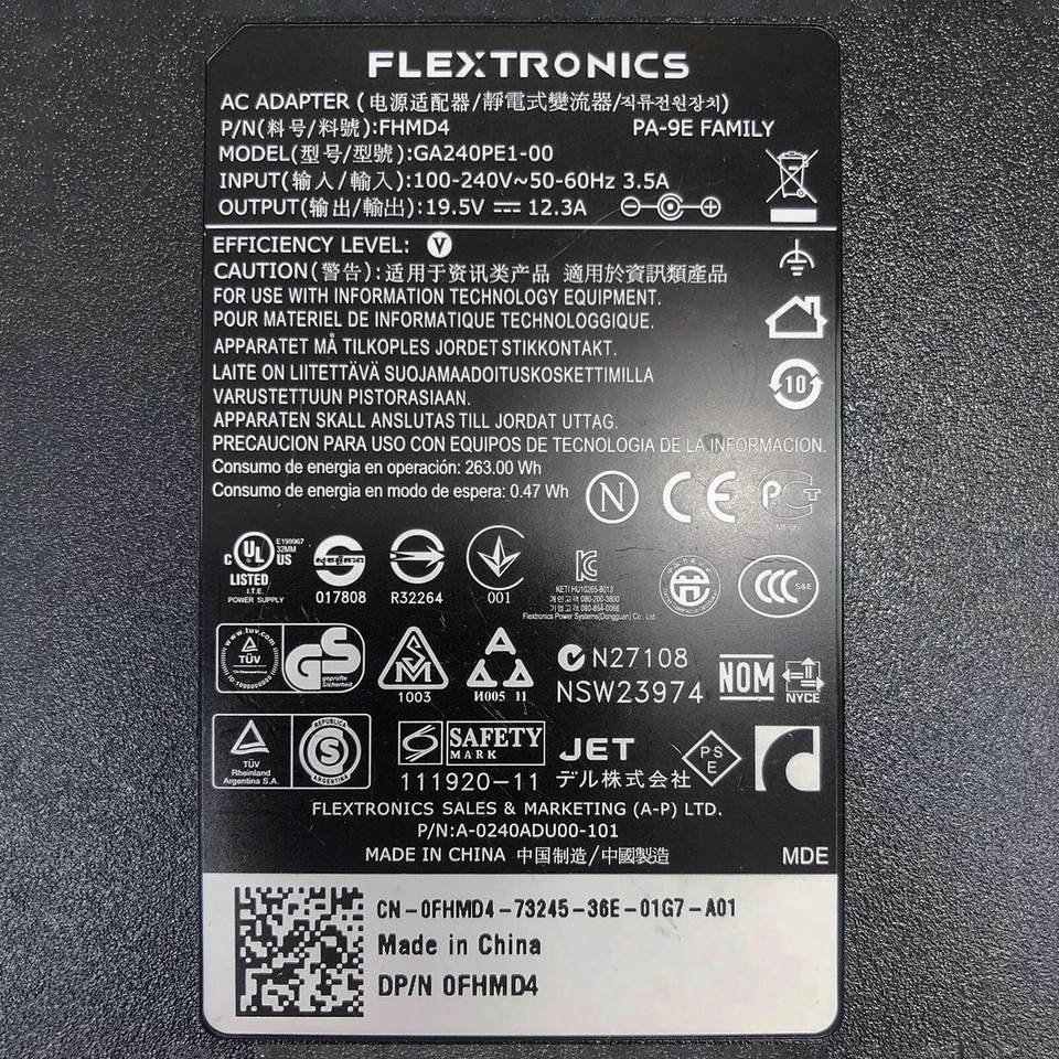 Original Dell Flextronics AC Adapter 240W for Alienware 15 17 M15x M17x R2 R3 R4 - Image 2 of 4