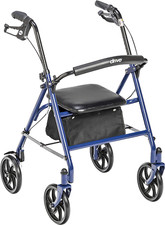 10257BL-1 4 Wheel Rollator Walker with Seat, Steel Rolling Walker, Height Adjust