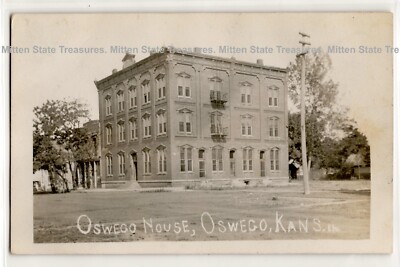 1909 Oswego House hotel, Oswego, Kansas; history, photo postcard RPPC  - Main Image