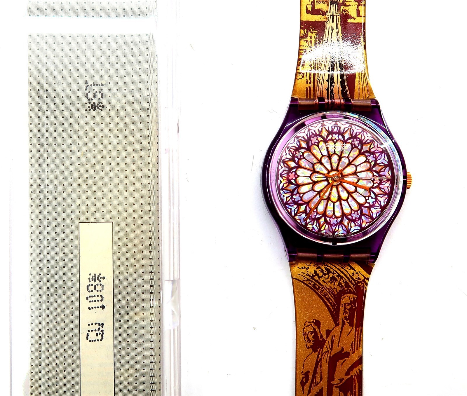 New 1994 Swatch Quasimodo GV108 Watch with Case, Papers & Battery Vintage