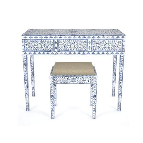 Bone Inlay Console Table With Stool Decorative Table Bone Inlay Writing Desk - Picture 2 of 10