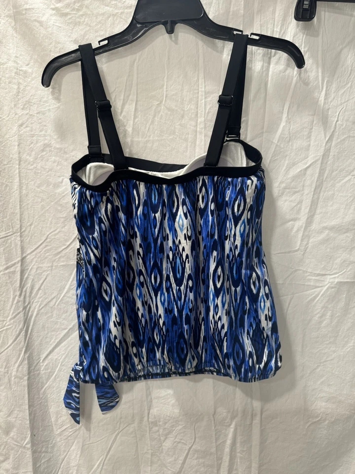 Traje de baño Maxine of Hollywood Tankini talla 10 negro azul blanco estampado Foto 2 de 3