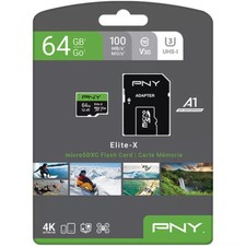 NEW PNY P-SDU64GU3100EX-GE 64GB Elite-X Class 10 U3 V30 MicroSDXC Flash Card