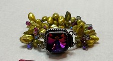 PEARL, AURORA BOREALIS CRYSTAL FACETED DOME GLASS STER. SILVER BRACELET BEAUTY