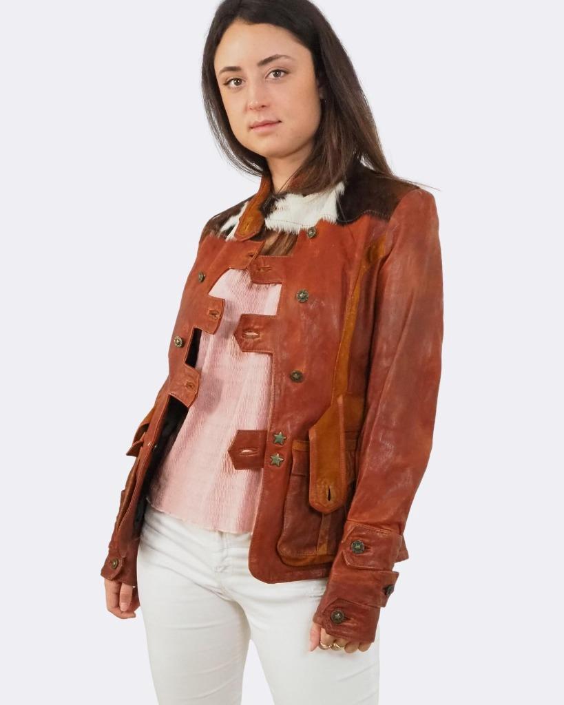 Just Cavalli giacca capelli pelle e pelle di pony marrone £1095 UK8 IT40 piccola US6