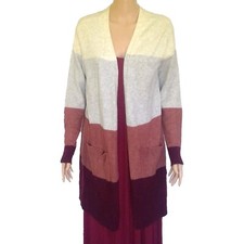 A NEW DAY M Open Cardigan Long Duster Knit Burgundy Gray Beige Light Beachy EUC