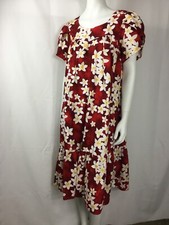 Royal Creations Muumuu Plumeria Print Ruffled Hem Red Hawaiian Muumu Dress Sz L