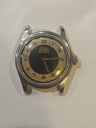 Vintage Doxa Military Watch World War 2 Rare Tropical Two Tone Dial Runs Estate