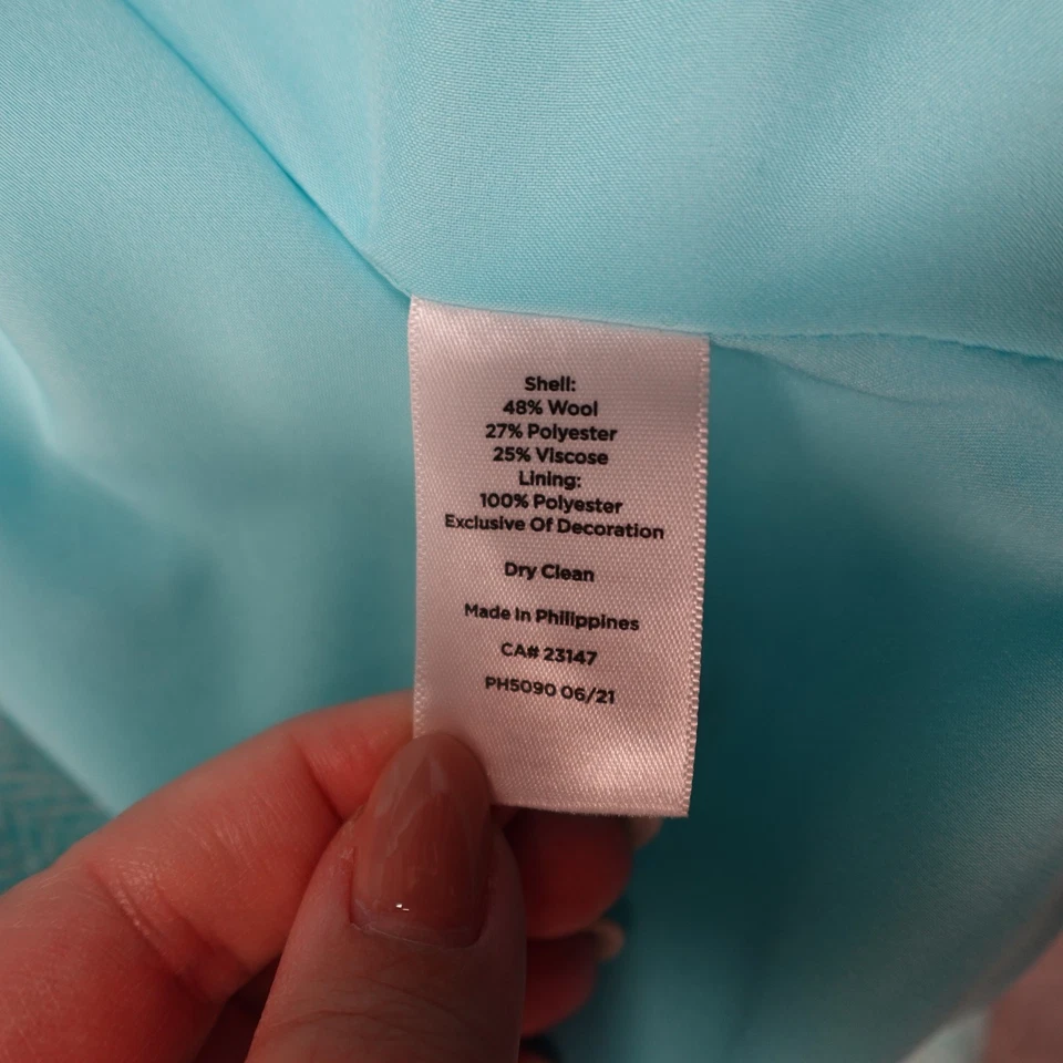 Talbots Blazer Womens 14W Wool Herringbone 2 Button Embossed Gold Blue Classic - Image 4 of 4