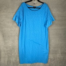 Talbots Dress Womens 2X Blue Stretch Short Sleeve Comfort Resort Beach Coastal