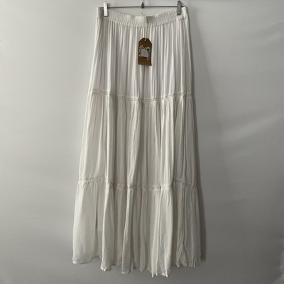 Flint & Moss New York Tiered Maxi Skirt White Elastic Waist Size L-C