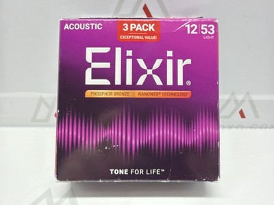 *3 SETS ELIXIR 16052 NANOWEB ACOUSTIC GUITAR STRINGS LIGHT 12-53 PHOSP