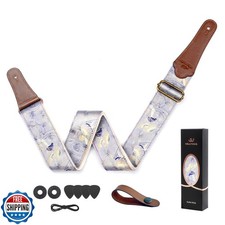 WELAIYOOUQ Guitar Strap, embroidery Jacquard and Genuine Leather Guitar Strap