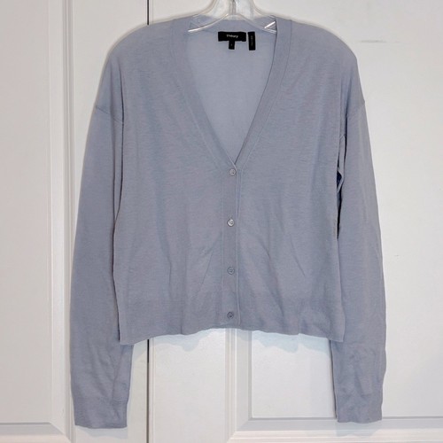 Theory Hanelee Featherweight Cashmere Light Blue V-neck Button Cardigan Sweater