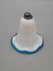 Antique Milk Glass Oil Lamp Smoke Bell Blue Fluted Edge 3 1/2" Tall