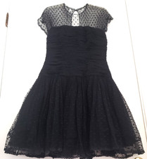 OSCAR DE LA RENTA STUDIO Dress VTG 80s Black Tulle Lace Mini Fit Flare Wednesday