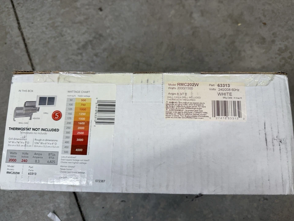 Cadet RMC202W • PN 63313 • 240V / 2000W • In Wall Heater - Image 2 of 4