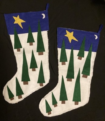Two MCM Wool Blend Felted Appliqué Trees Winter Christmas Stocking 20  New