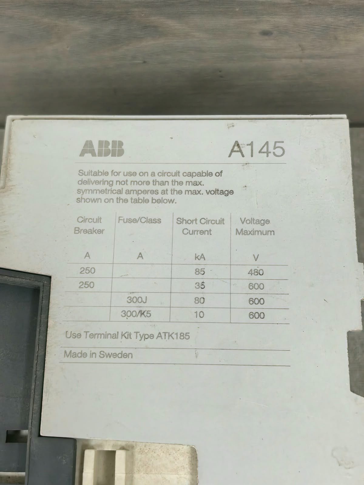 ABB A145-30 / A145 ABB A145-30 / A145 CONTACTOR 250A 1000V 5