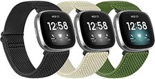 Huamanlou 3 Pack Elastic Nylon Watch Bands Compatible with Fitbit Versa 4/Ver