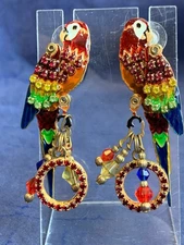 Lunch At The Ritz Parrot Macaw Stud Earrings LATR2GO Enamel Rhinestone Jewelry
