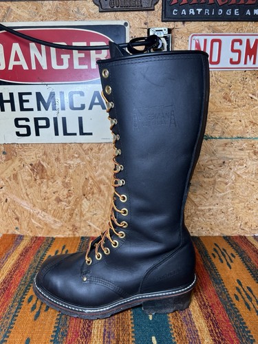 Carolina Linesman Leather Work Boots Black 16” USA Vibram Size 8.5 Logger - Picture 2 of 24