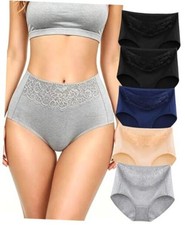 Women's High Waisted Cotton Underwear Large Black 2, Nude, Grey, Navy, -5 Pack