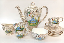 Empire Ware Fine China Ivory Gold Crinoline Lady Coffee Set Teacups Saucer