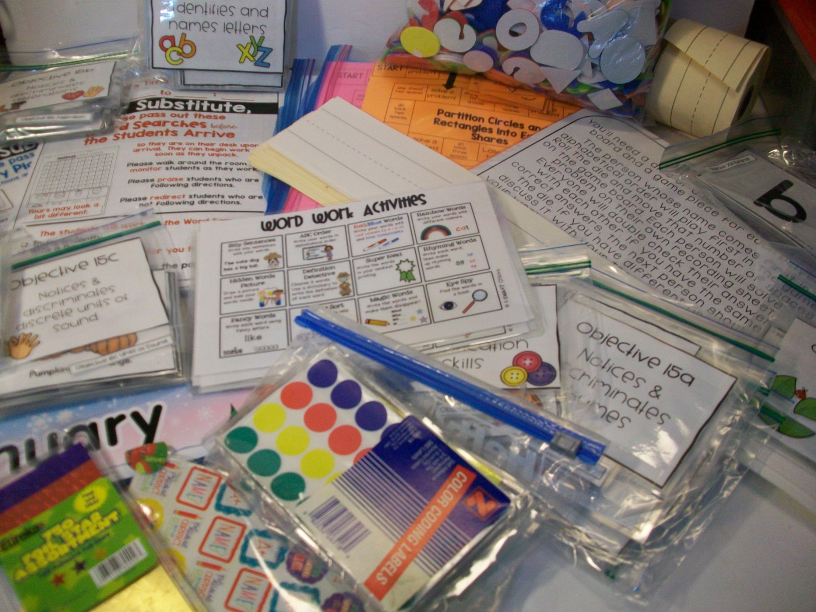 K-2 Teaching Supplies Lot Grab Bag Classroom Items Foam Letters, Stickers +