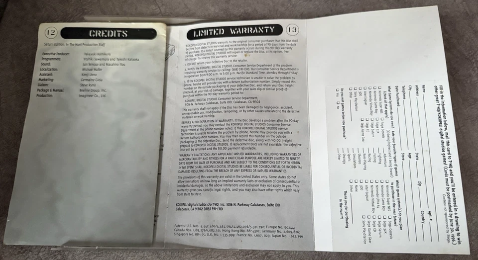 In The Hunt Sega Saturn CIB Complete w/Registration Card - Image 4 of 4