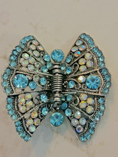 Butterfly Blue Rhinestone Clip Clothing Hair Wings Pinch Together Open
