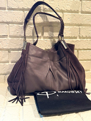 B. Makowsky Gray Crescent Shoulder Bag Fringe Magnetic Zipper Dust Bag