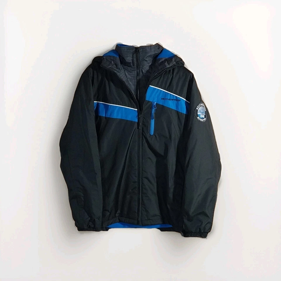 Parka Impermeable Niños S 8 Negro Azul Doble Cremallera Forrada de Vellón Capucha Abrigo Chaqueta  Foto 2 de 4