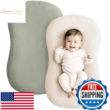 Konssy Muslin Baby Lounger Covers 2pk Breathable Fog Green Cream 100 Cotton