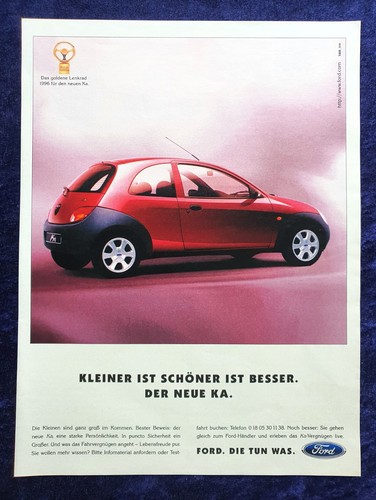 Ford Ka, originale Werbung aus 1997, das goldenes Lenkrad für den Ford Ka