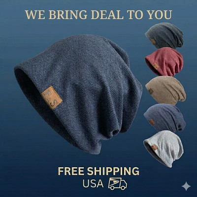 Unisex Warm Knitted Beanie Hat Hip-Hop Style Solid Color Winter Cap