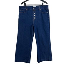 LOFT The Wide Leg Cropped Exposed Button Fly Dark Wash Jeans Size 32/14