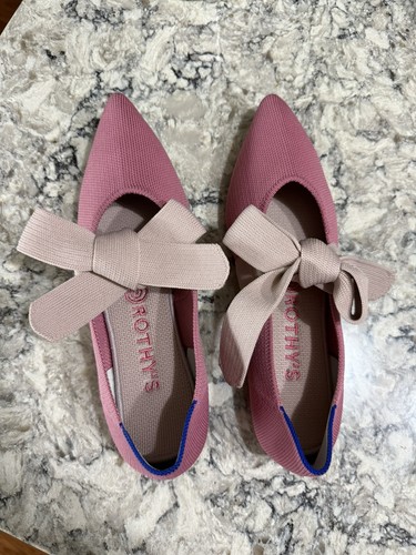 Rothy’s The Point Mary Jane Rosebud Pink Bow Flats Women’s Size 8.5