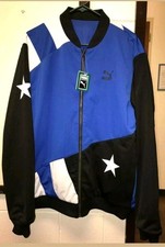 PUMA Football Soccer 2 In 1 Reversible Varsity Bomber Jacket Blue Black Sz XL