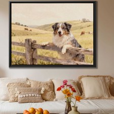 Rustic Dog Artwork Australian Shepherd Watercolor Painting Wall Art Decor