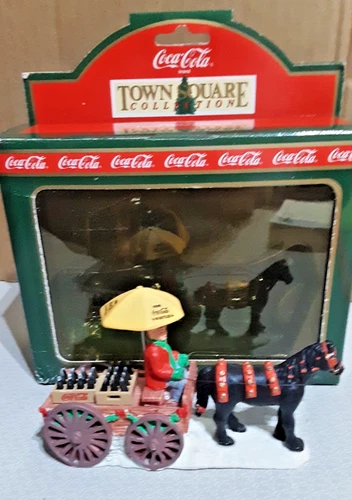Vintage Coca-Cola Town Square Horse Drawn Wagon NIB Christmas Village #7910