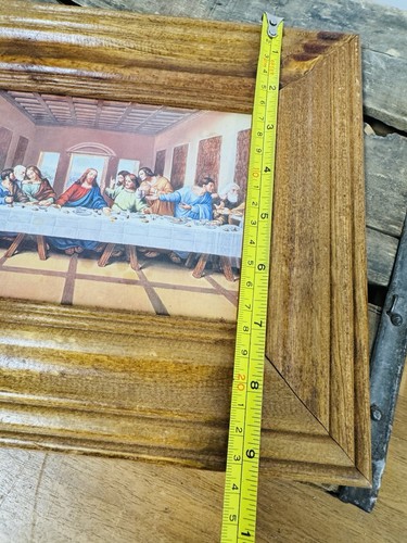 Quadro vintage Ultima Cena legno incorniciato arte cristiana strutturato religioso - Foto 3 di 5