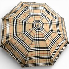 Burberry LONDON Folding Umbrella Nova Check Wooden Handle Compact Beige Vintage