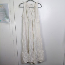 Old Navy Dress Womens L White Tiered Babydoll Beachy Travel Resort Vacation
