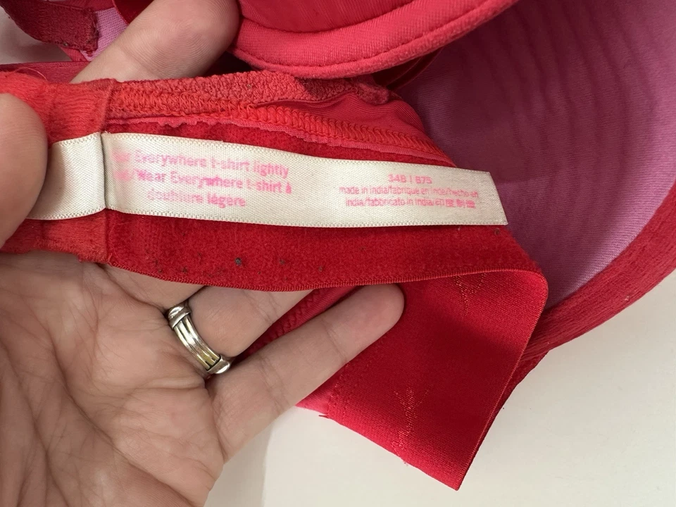 Sujetador ROSA Victorias Secret para mujer 34B rojo Wear Everywhere camiseta ligeramente forrada Foto 4 de 4