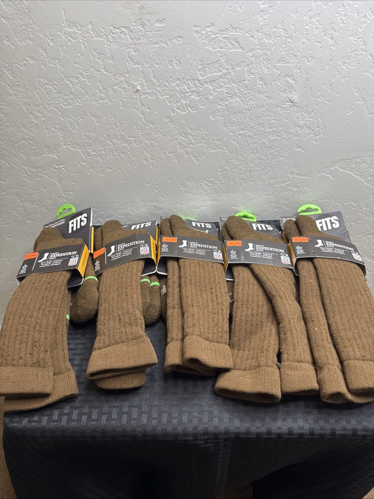 Lot 5 Total FITS Tan Hiking Wool Mountaineering Socks Size Large Mens US 8.5-10